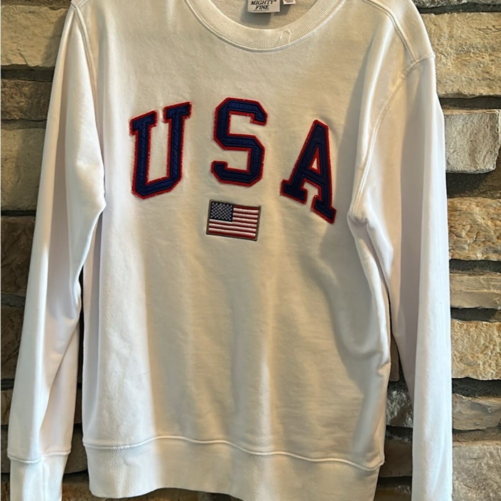 White USA Sweatshirt with Flag Patch